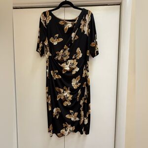Connected apparel Women’s Size 14P, NWOT-Elegant Black and Brown Floral Dress